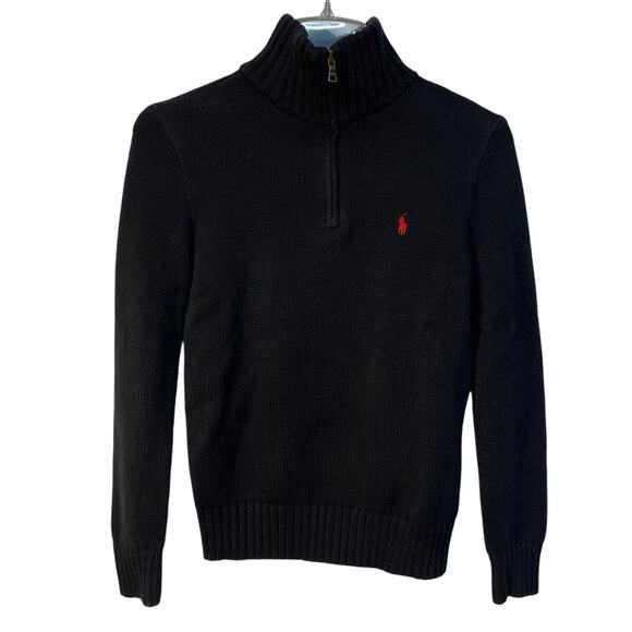 POLO Ralph Lauren Kids Mock Neck‎ Quarter Zip Sweater Color Black Size M(10-12) - Picture 1 of 6